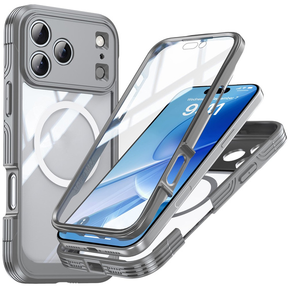 Чохол для iPhone 17 Pro, Shockproof, зі склом, для MagSafe, сірий