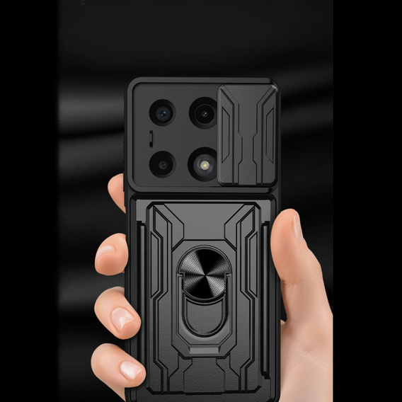 Бронированный чехол для Xiaomi Redmi Note 13 Pro 4G / Xiaomi Redmi Note 14S / Xiaomi Poco M6 Pro 4G, Camera Slide Card Slot, чёрный