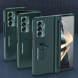 Кожаный чехол для Samsung Galaxy Z Fold5 5G, Kickstand case, с подставкой и стеклом, зеленый