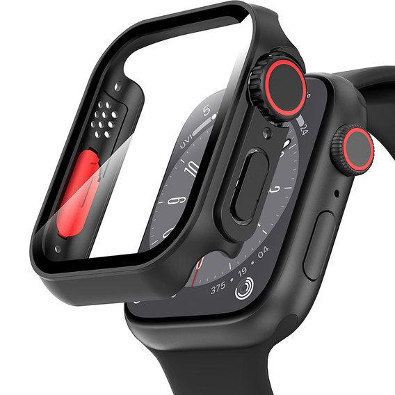 2в1 чехол и защитное стекло для часов Apple Watch 6/5/4/SE 44MM, Black/Red