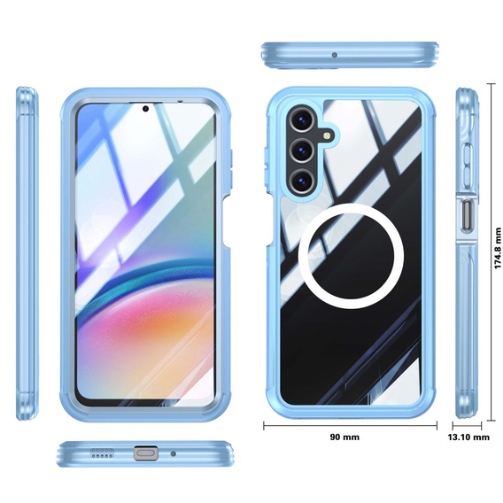 Чехол для Samsung Galaxy A16, Shockproof, со стеклом, для MagSafe, синий