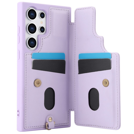 Чехол для Samsung Galaxy S25 Ultra, Leather Flower Card Slot, фиолетовый