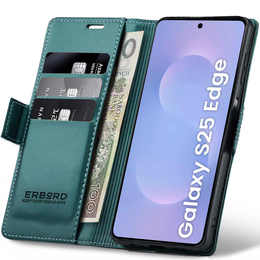 Чохол для Samsung Galaxy S25 Edge, ERBORD Glossy Litchi, гаманець з клапаном, зелений