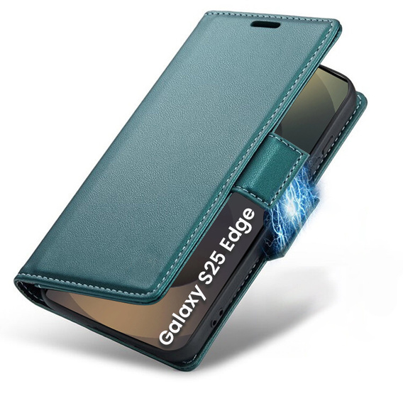 Чехол для Samsung Galaxy S25 Edge, ERBORD Glossy Litchi, кошелек с клапаном, зелёный