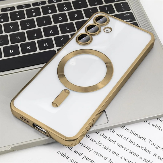 Чохол для Samsung Galaxy S24 FE, Electro MagSafe, золотий + Скло на екран