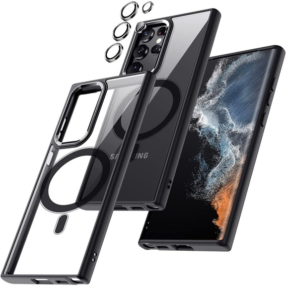 Чехол MagSafe для Samsung Galaxy S22 Ultra 5G, гибридный чехол, черный