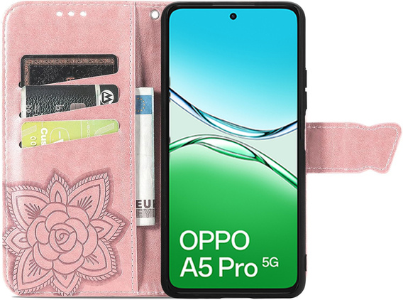 Чохол-книжка для Oppo A5 Pro 5G, Butterfly, рожевий rose gold