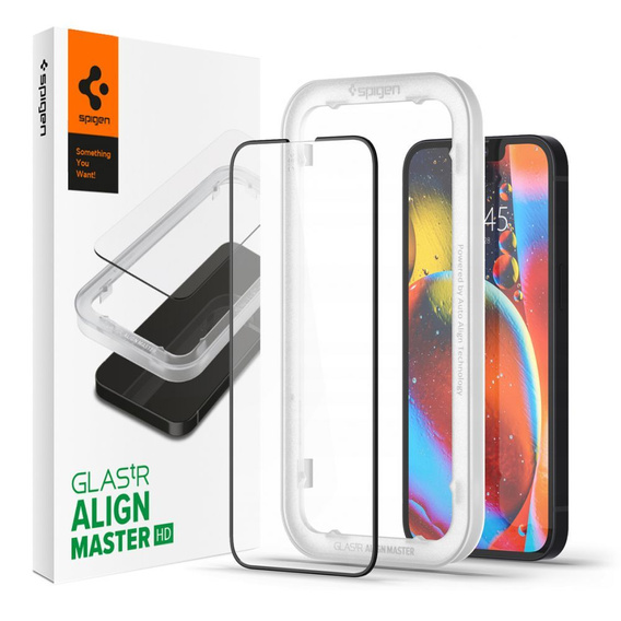 Загартоване скло з монтажною рамкою SPIGEN Alm Glass FC iPhone 13 / 13 Pro, Black