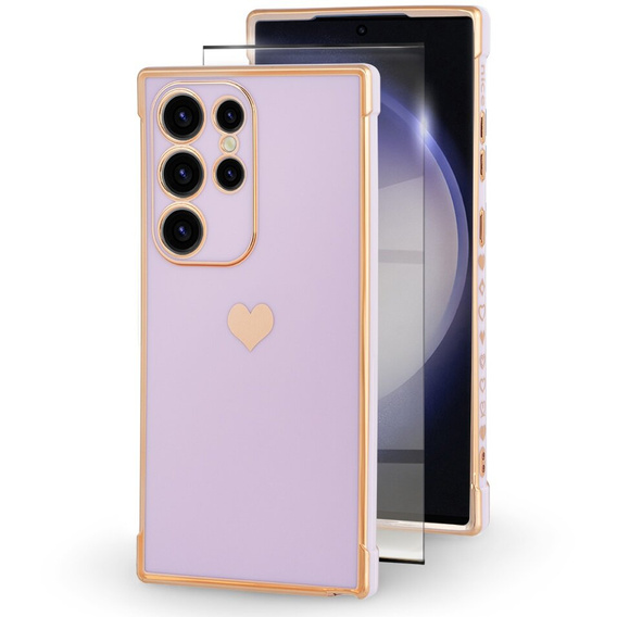 Чехол для Samsung Galaxy S23 Ultra, Electro heart, фиолетовый + полное клеевое керамическое стекло