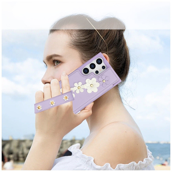 Чохол для Samsung Galaxy S25 Ultra, Leather Flower Card Slot, фіолетовий
