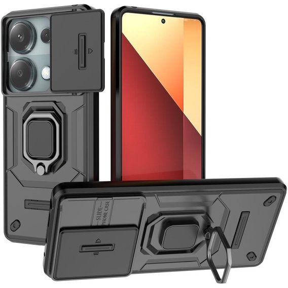 Чехол для Xiaomi Redmi Note 13 Pro 4G / Xiaomi Redmi Note 14S / Xiaomi Poco M6 Pro 4G, KickStand Camera Lens, чёрный