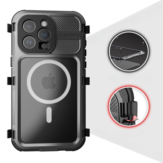 IP68 Водонепроницаемый чехол для iPhone 15 Pro Max, SHELLBOX MagSafe, чёрный