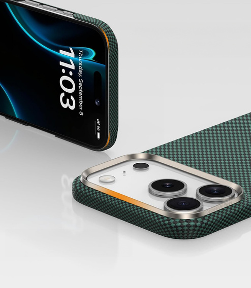 Чехол BENKS Kevlar для iPhone 17 Pro Max, Magnetic Armor Tint 1000D 0070, для MagSafe, активная кнопка – зеленый