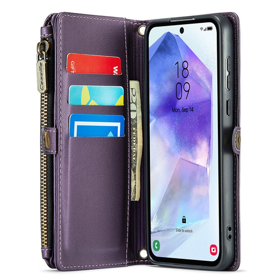 Чехол CASEME для Samsung Galaxy A55 5G, RFID Leather Wallet, с плечевым ремнем, фиолетовый