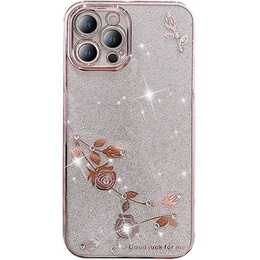 Чехол для iPhone 12 Pro Max, Glitter Flower, розовый rose gold