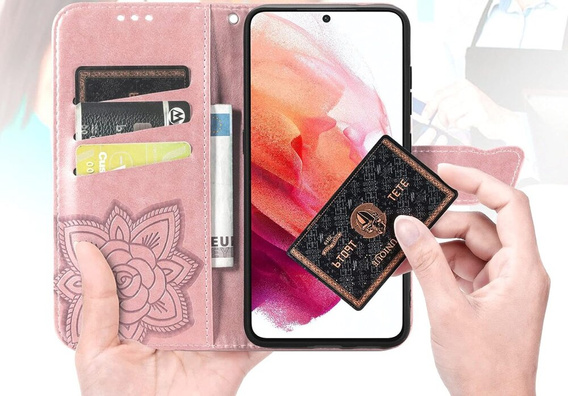 Чохол-книжка для Motorola Edge 50 Pro, Butterfly, рожевий rose gold