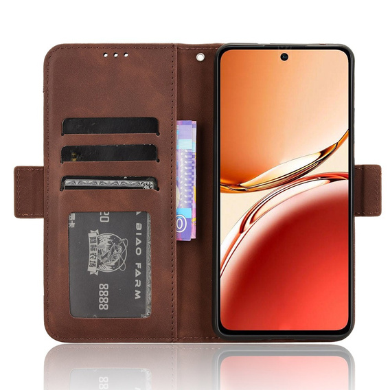 Откидной чехол для Oppo Reno 12FS / 12F, Card Slot, коричневый
