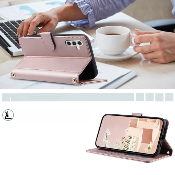 Чохол-сумка для Samsung Galaxy S24 FE, Rhombus Crossbody Leather, рожевий rose gold