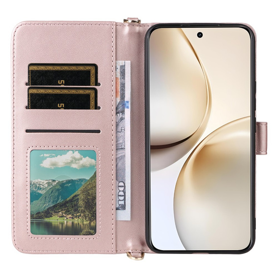 Чохол з клапаном для Realme 14 Pro+ 5G, Crossbody Leather Wallet, рожевий rose gold