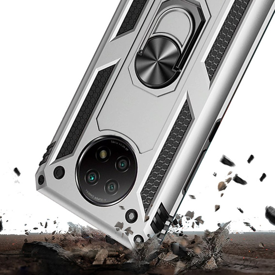 Бронированный Чехол до Xiaomi Redmi Note 9T 5G, Nox Case Ring, серебряный