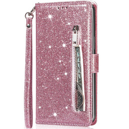 Откидной чехол для Samsung Galaxy A55, Wallet Zipper Pocket Glittery, розовый rose gold