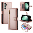 Откидной чехол для Samsung Galaxy S24 FE, Wallet Zipper Pocket, розовый