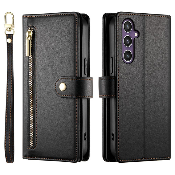 Откидной чехол для Samsung Galaxy S25, Wallet Zipper Pocket, чёрный