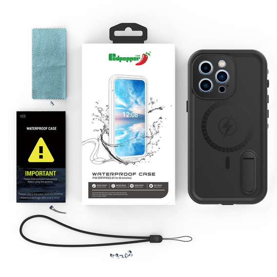 Водонепроникний чохол для iPhone 13 Pro Max, Redpepper, для MagSafe, чорний