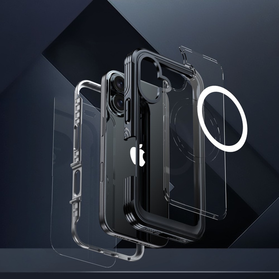 Чехол для iPhone 16, Shockproof, со стеклом, для MagSafe, чёрный