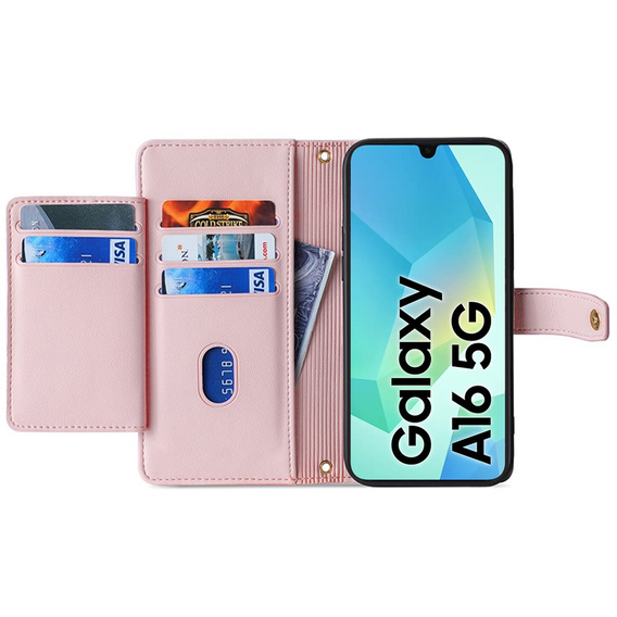 Откидной чехол для Samsung Galaxy A16, Wallet Zipper Pocket, розовый