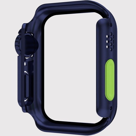 Силиконовый футляр со встроенным защитным стеклом до Apple Watch 7 / 8 45MM, Dark Blue/Green