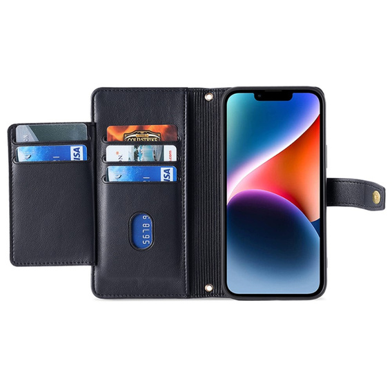 Откидной чехол для iPhone 15, Wallet Zipper Pocket, чёрный