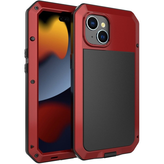 Чехол для iPhone 15 Plus, бронированный, со встроенным стеклом, красный