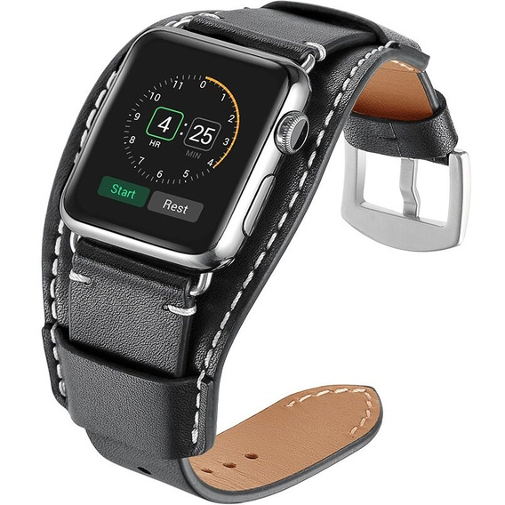 Кожаный ремешок для Apple Watch 1/2/3/4/5/6/7/8/SE/Ultra 42/44/45/49 мм, черный
