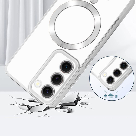 Чохол для Samsung Galaxy S23, Electro MagSafe, сріблястий + Скло на екран