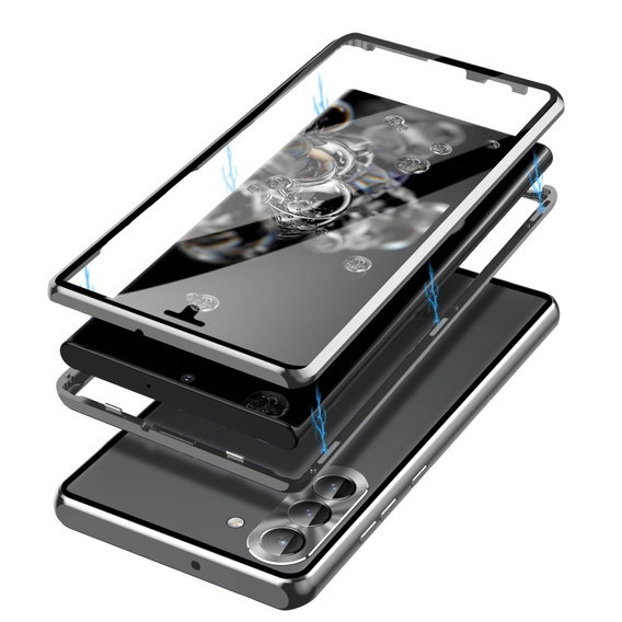 Чохол для Samsung Galaxy S23 Plus, Magnetic Dual Glass, сріблястий