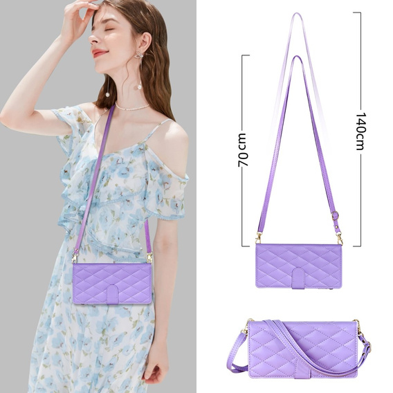 чехол-крышка для Samsung Galaxy A56 5G, Rhombus Crossbody Leather, фиолетовый