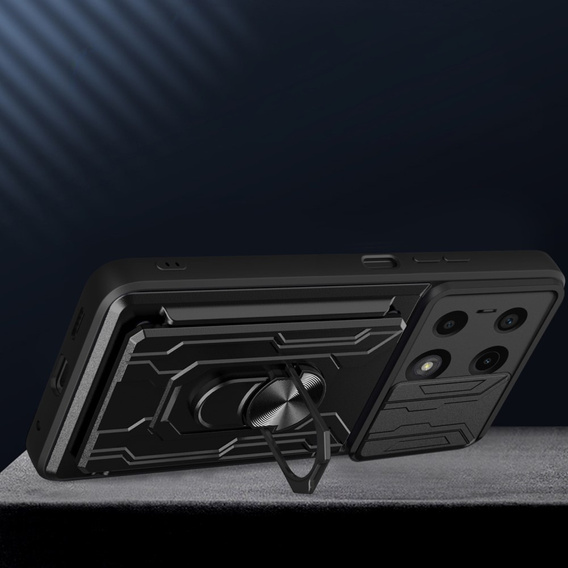 Броньований чохол для Xiaomi Redmi Note 13 Pro 4G / Xiaomi Redmi Note 14S / Xiaomi Poco M6 Pro 4G, Camera Slide Card Slot, чорний