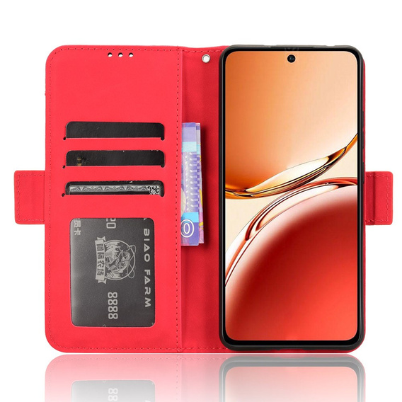 Футляр з клапаном для Oppo Reno 12FS / 12F, Card Slot, червоний