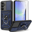 Бронированный чехол для Samsung Galaxy A36, CamShield Slide, синий + закаленное стекло 9H