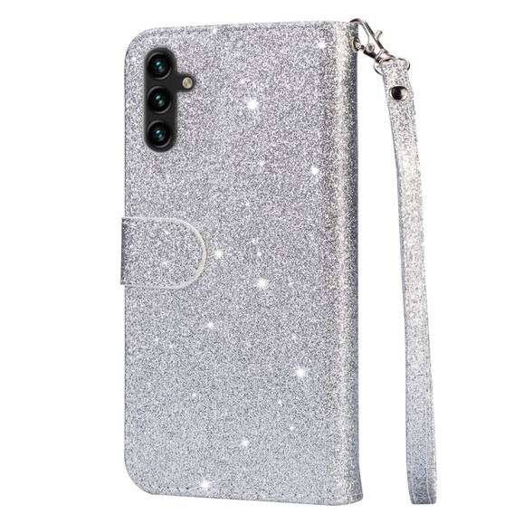 Откидной чехол для Samsung Galaxy A36 5G, Wallet Zipper Pocket Glittery, серебряный
