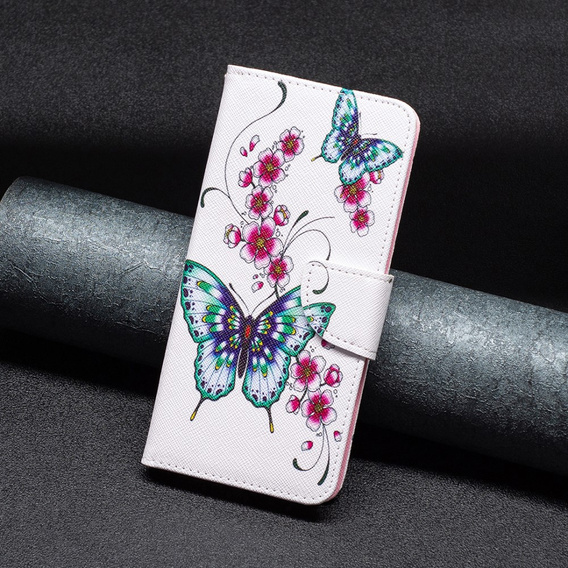 Чохол-книжка для Xiaomi 13 Lite, Wallet, butterfly & flowers, білий