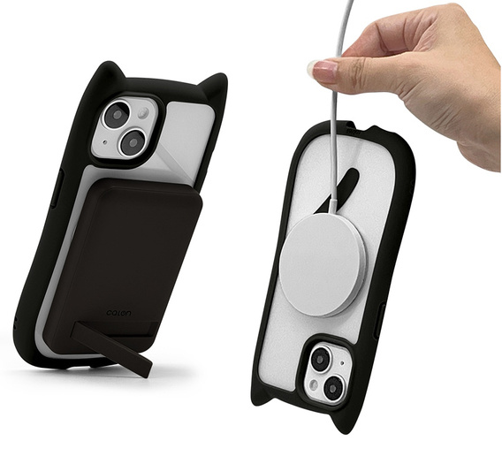 Чохол для iPhone 13 / iPhone 14, для MagSafe, Cute Cat, чорний + захисне скло