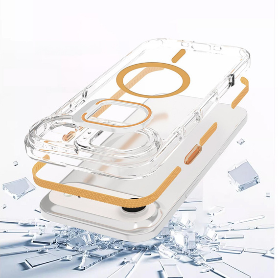 Чохол для iPhone Air, для MagSafe, з підставкою, прозорий із золотими вставками