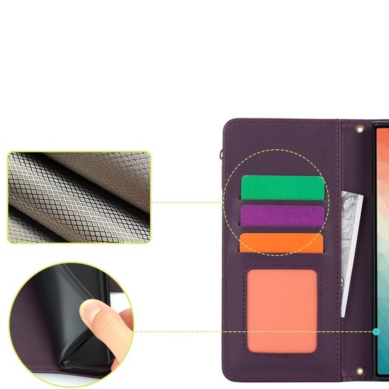 Откидной чехол для Samsung Galaxy S24 Ultra, Wallet Zipper Pocket RFID, с плечевым ремнем, чёрный