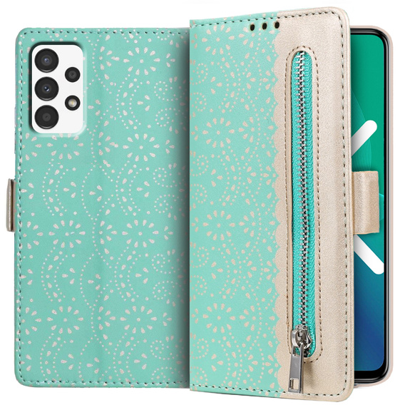 Чохол-кришка для Samsung Galaxy A53 5G, Wallet Pocket Zipper Lace, зелений