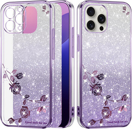 Чехол для iPhone 16 Pro Max, Glitter Flower, фиолетовый