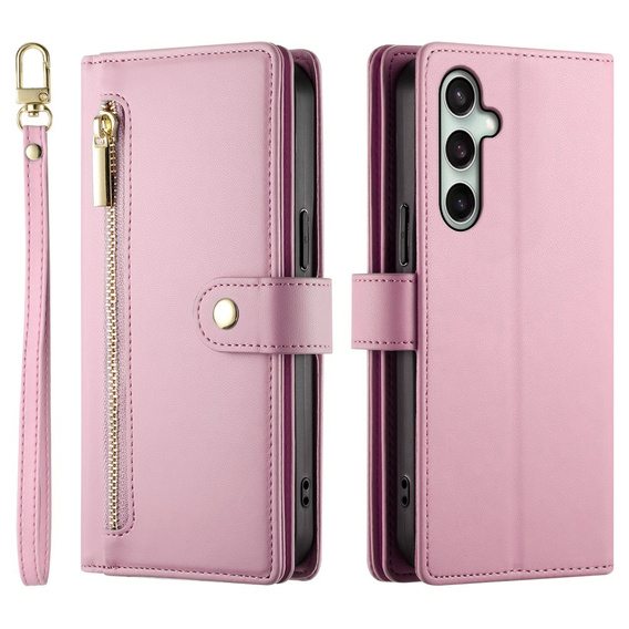 Откидной чехол для Samsung Galaxy S24 FE, Wallet Zipper Pocket, розовый