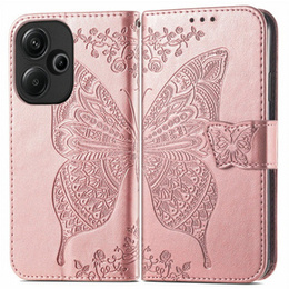 Чохол-книжка для Xiaomi Poco F6, Butterfly, рожевий rose gold