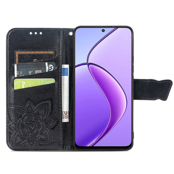 Откидной чехол для Realme 12, Butterfly, чёрный